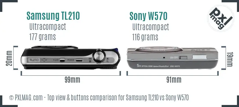 Samsung TL210 vs Sony W570 top view buttons comparison