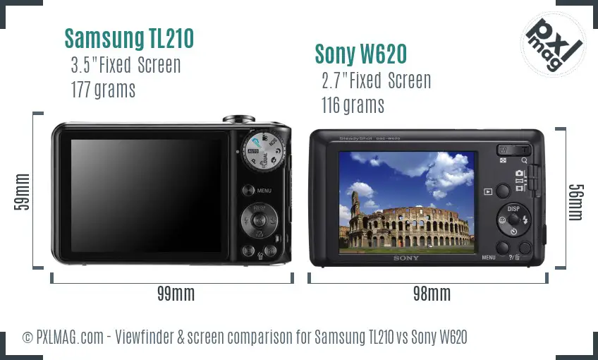 Samsung TL210 vs Sony W620 Screen and Viewfinder comparison