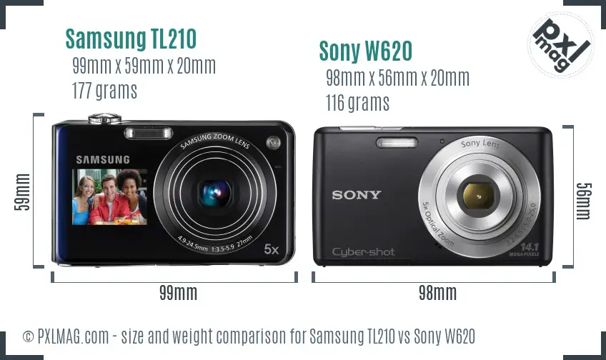 Samsung TL210 vs Sony W620 size comparison