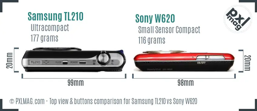 Samsung TL210 vs Sony W620 top view buttons comparison