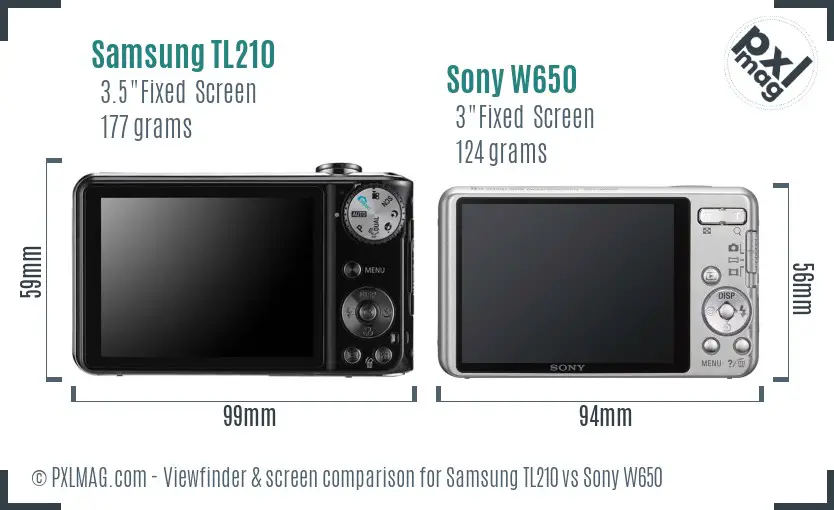 Samsung TL210 vs Sony W650 Screen and Viewfinder comparison