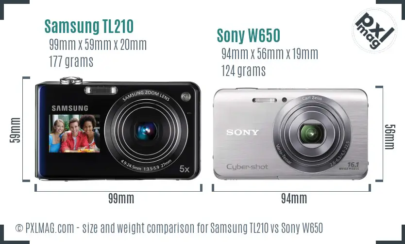 Samsung TL210 vs Sony W650 size comparison