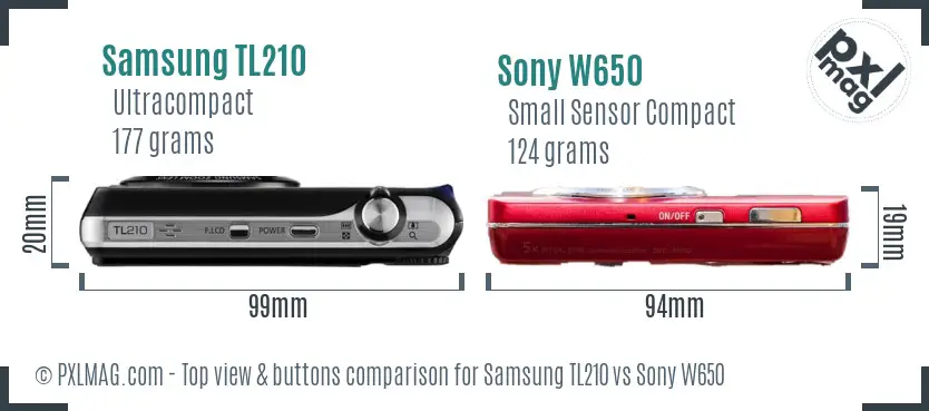 Samsung TL210 vs Sony W650 top view buttons comparison