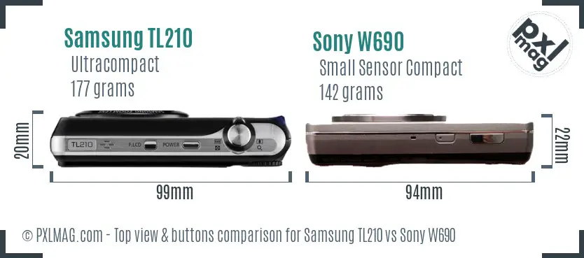 Samsung TL210 vs Sony W690 top view buttons comparison