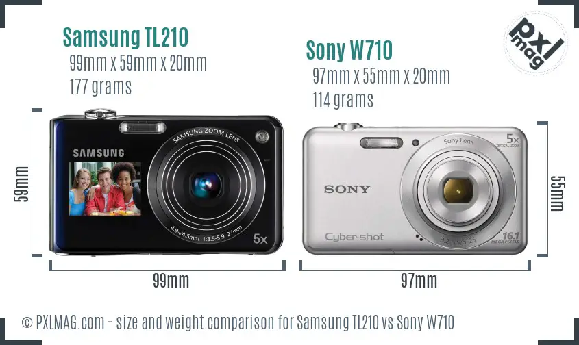 Samsung TL210 vs Sony W710 size comparison