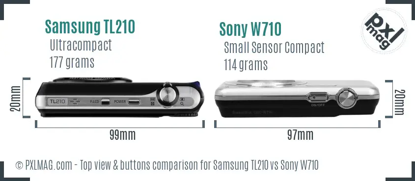 Samsung TL210 vs Sony W710 top view buttons comparison