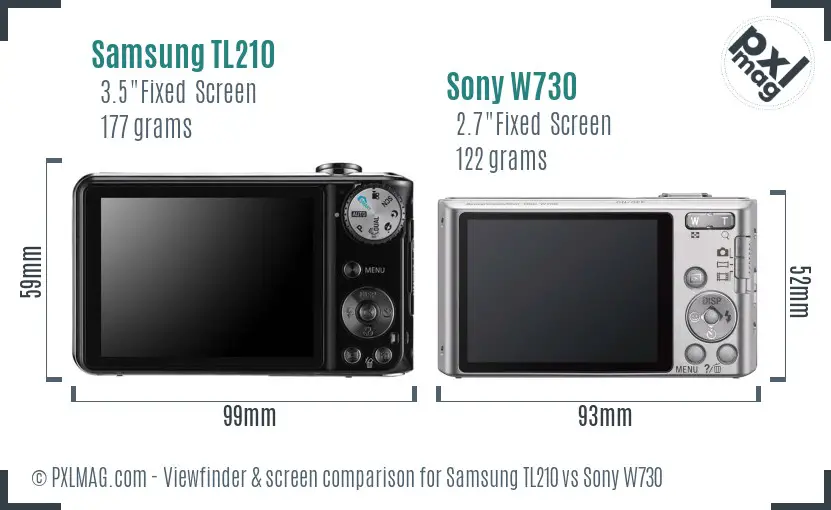 Samsung TL210 vs Sony W730 Screen and Viewfinder comparison