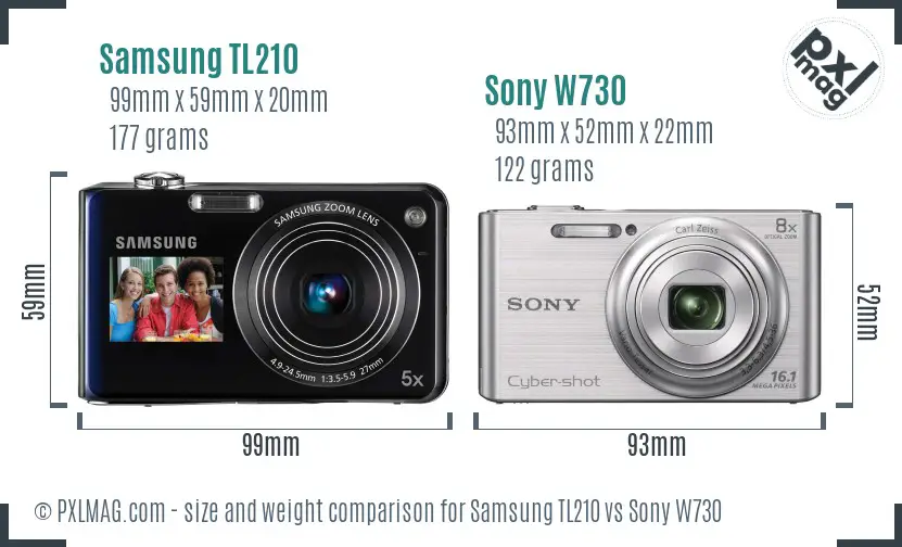 Samsung TL210 vs Sony W730 size comparison