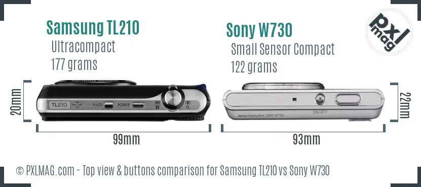 Samsung TL210 vs Sony W730 top view buttons comparison