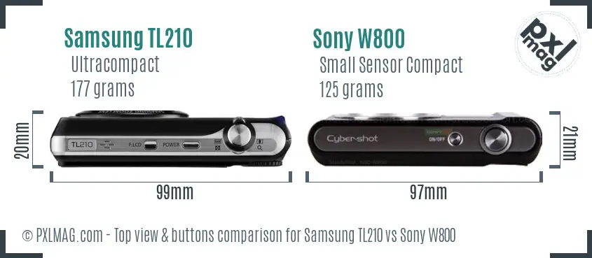 Samsung TL210 vs Sony W800 top view buttons comparison