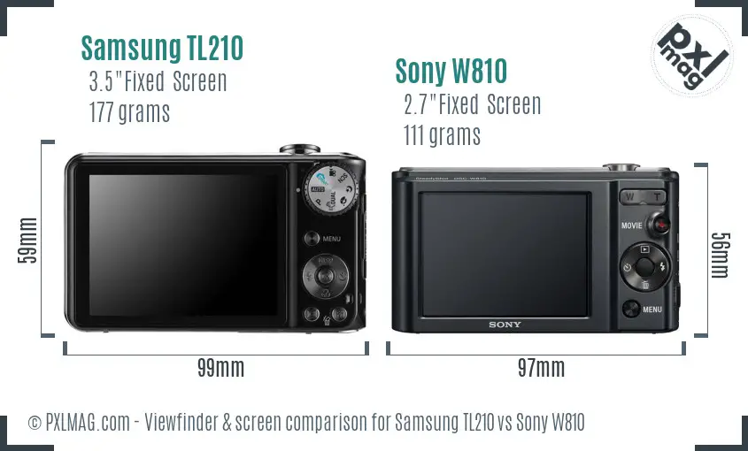 Samsung TL210 vs Sony W810 Screen and Viewfinder comparison
