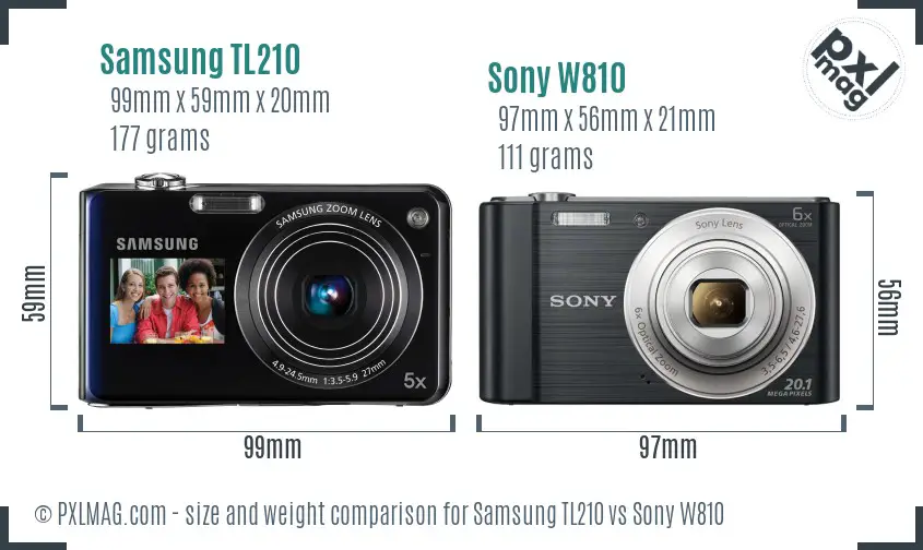 Samsung TL210 vs Sony W810 size comparison