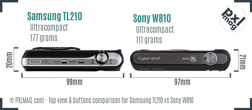 Samsung TL210 vs Sony W810 top view buttons comparison