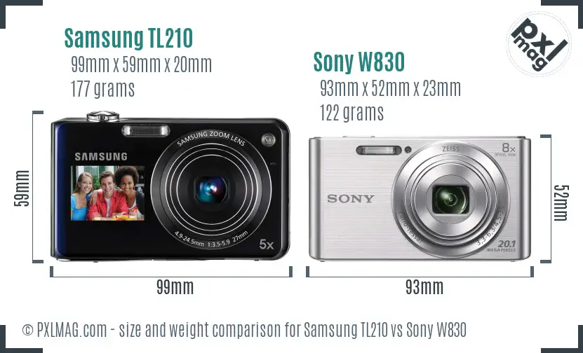 Samsung TL210 vs Sony W830 size comparison
