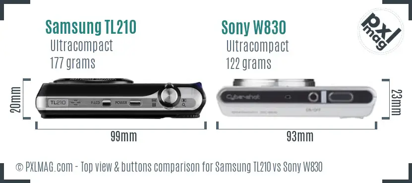 Samsung TL210 vs Sony W830 top view buttons comparison