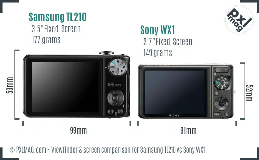 Samsung TL210 vs Sony WX1 Screen and Viewfinder comparison