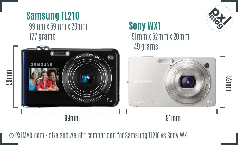 Samsung TL210 vs Sony WX1 size comparison