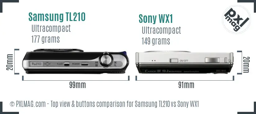 Samsung TL210 vs Sony WX1 top view buttons comparison