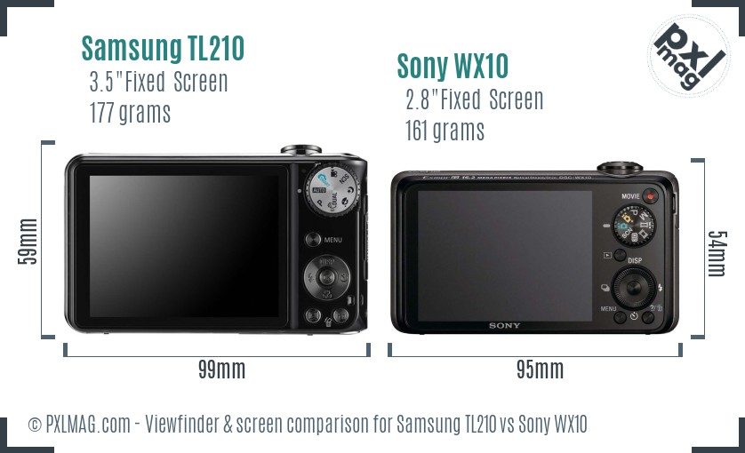 Samsung TL210 vs Sony WX10 Screen and Viewfinder comparison