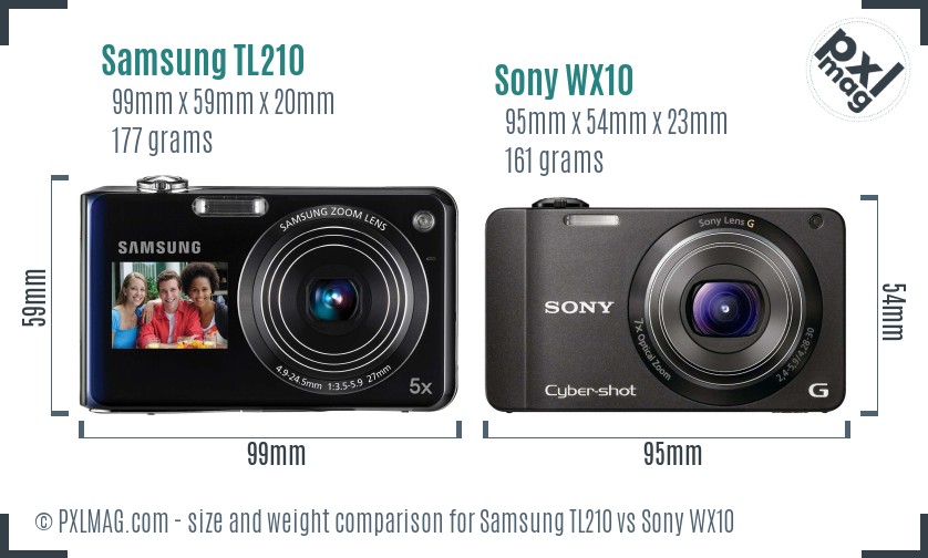 Samsung TL210 vs Sony WX10 size comparison