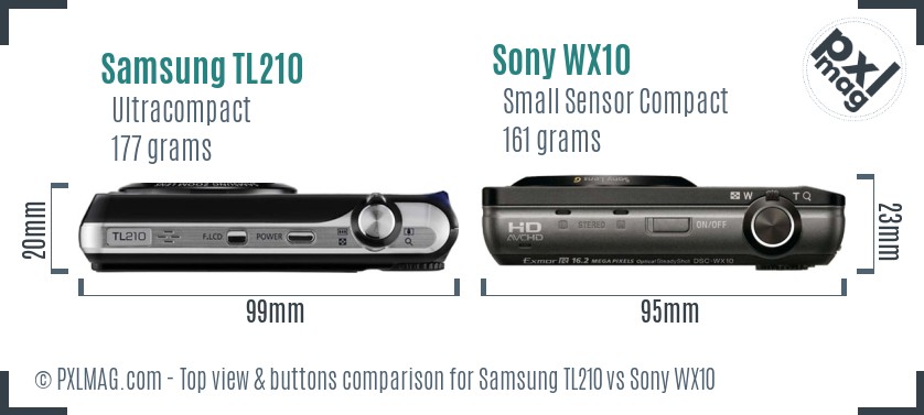 Samsung TL210 vs Sony WX10 top view buttons comparison
