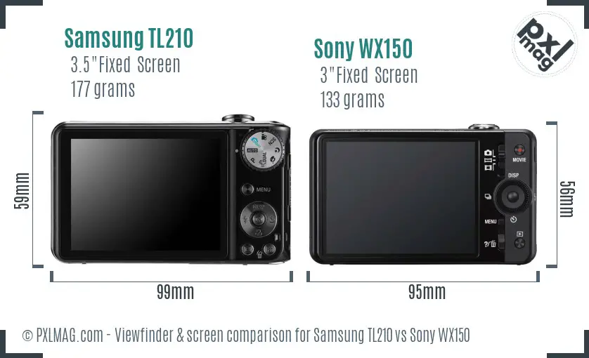 Samsung TL210 vs Sony WX150 Screen and Viewfinder comparison
