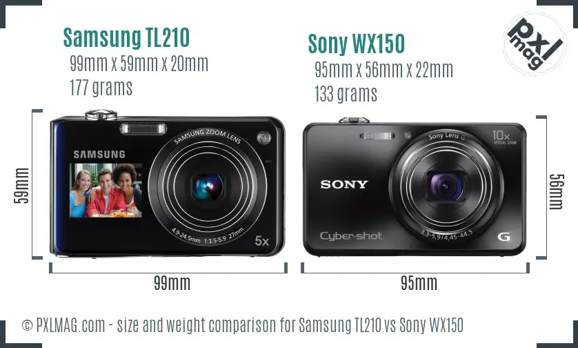 Samsung TL210 vs Sony WX150 size comparison