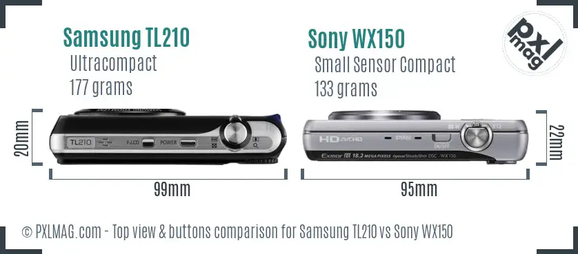 Samsung TL210 vs Sony WX150 top view buttons comparison