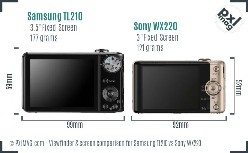 Samsung TL210 vs Sony WX220 Screen and Viewfinder comparison