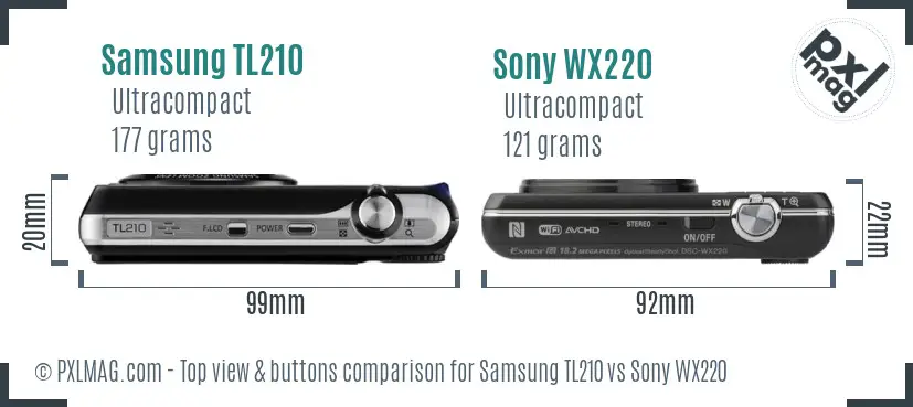 Samsung TL210 vs Sony WX220 top view buttons comparison