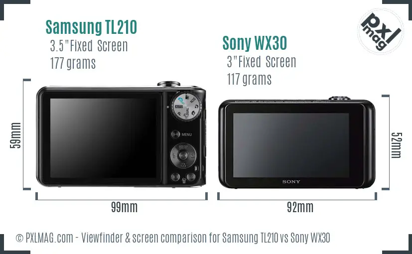 Samsung TL210 vs Sony WX30 Screen and Viewfinder comparison