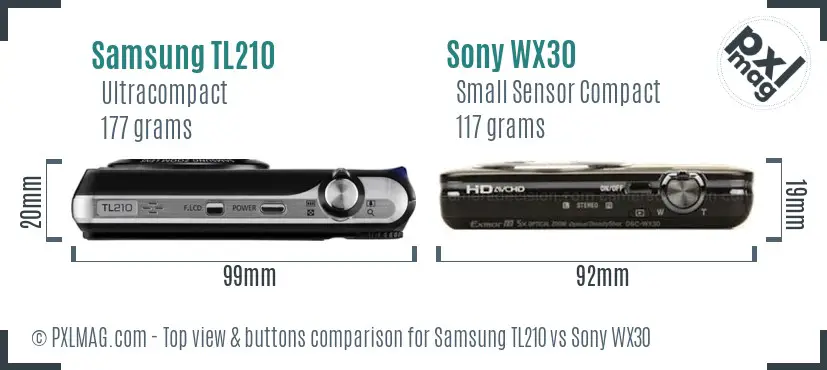 Samsung TL210 vs Sony WX30 top view buttons comparison