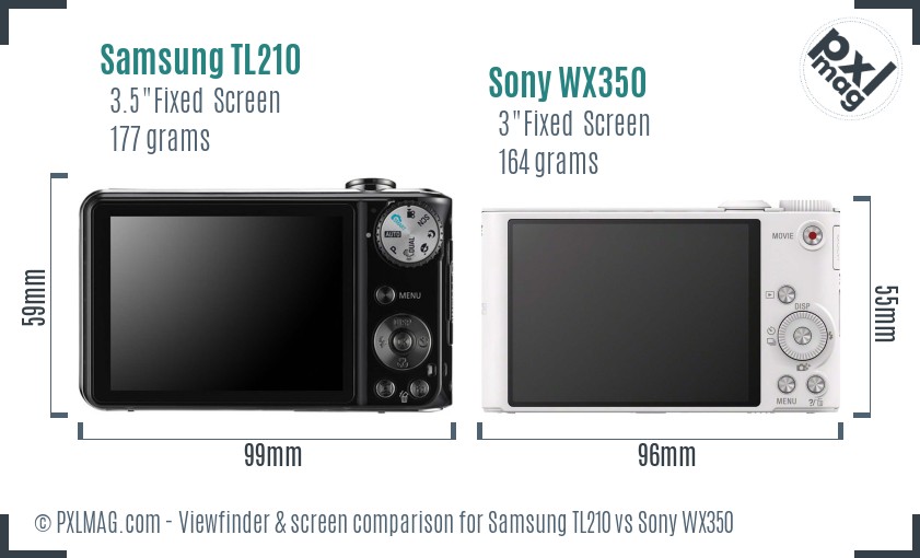 Samsung TL210 vs Sony WX350 Screen and Viewfinder comparison