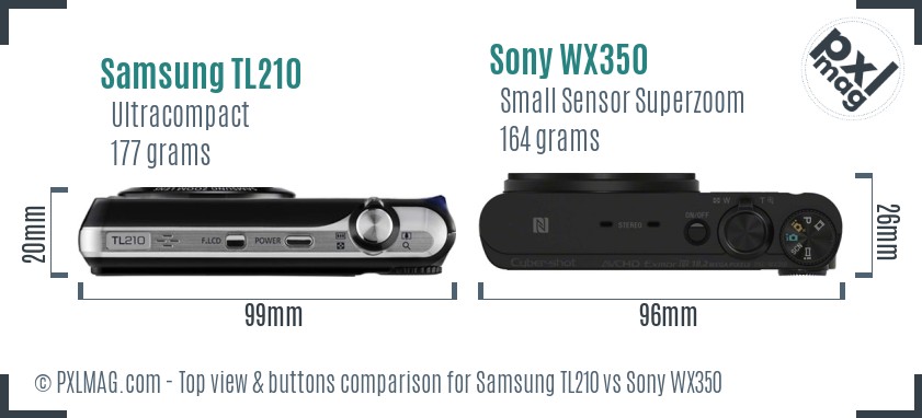 Samsung TL210 vs Sony WX350 top view buttons comparison