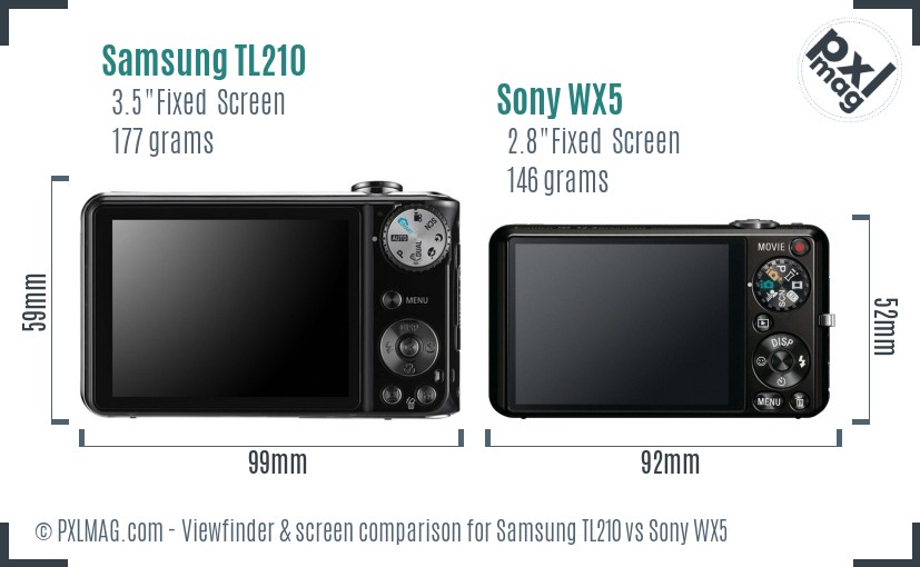 Samsung TL210 vs Sony WX5 Screen and Viewfinder comparison