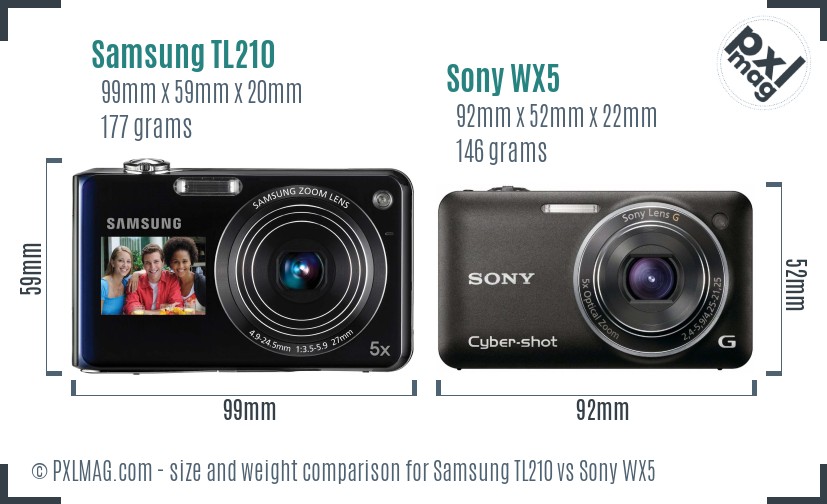 Samsung TL210 vs Sony WX5 size comparison