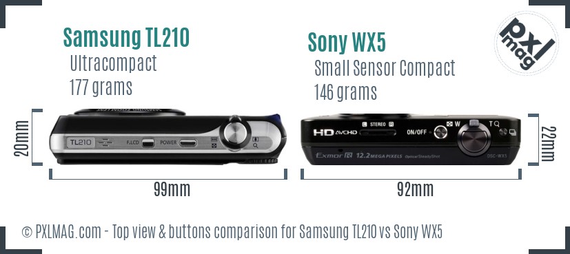 Samsung TL210 vs Sony WX5 top view buttons comparison