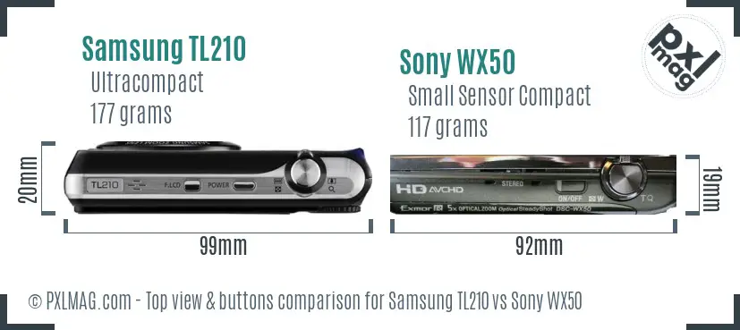 Samsung TL210 vs Sony WX50 top view buttons comparison Samsung TL210 vs Sony WX50 top view buttons comparison