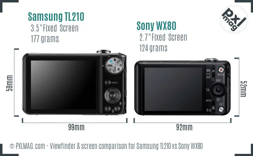 Samsung TL210 vs Sony WX80 Screen and Viewfinder comparison