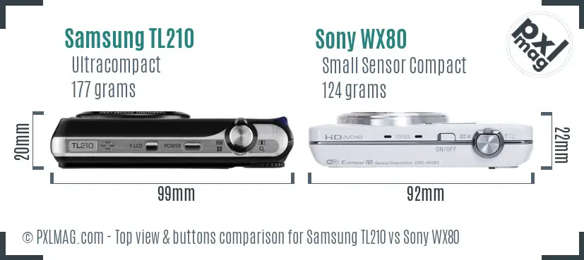 Samsung TL210 vs Sony WX80 top view buttons comparison