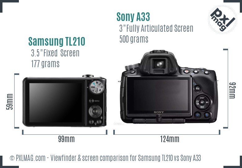 Samsung TL210 vs Sony A33 Screen and Viewfinder comparison