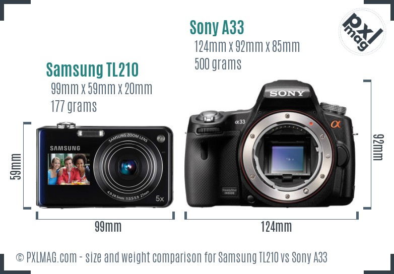 Samsung TL210 vs Sony A33 size comparison