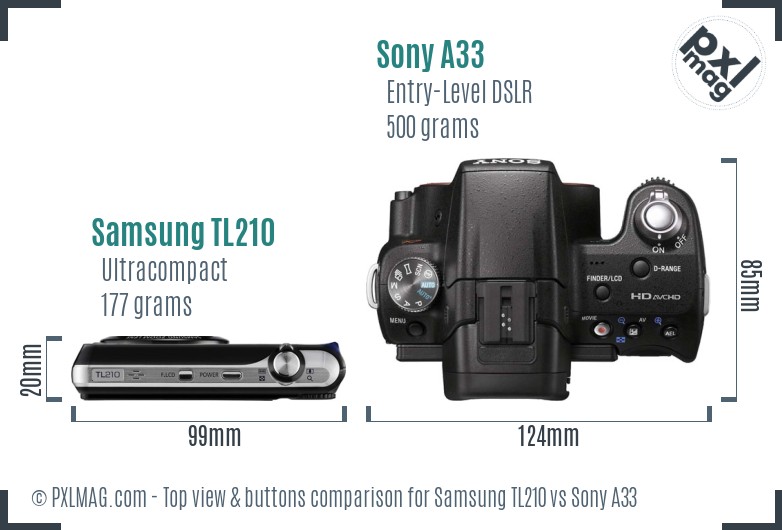 Samsung TL210 vs Sony A33 top view buttons comparison