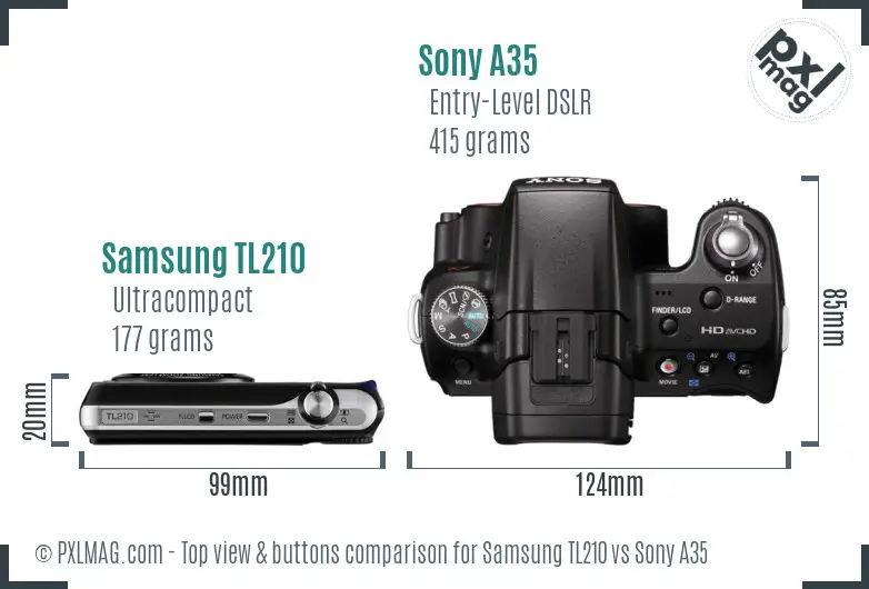Samsung TL210 vs Sony A35 top view buttons comparison Samsung TL210 vs Sony A35 top view buttons comparison