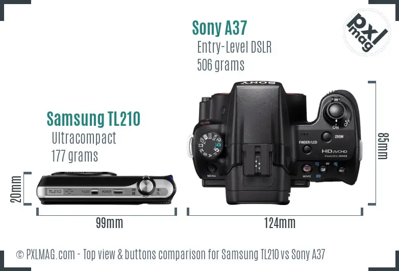 Samsung TL210 vs Sony A37 top view buttons comparison Samsung TL210 vs Sony A37 top view buttons comparison