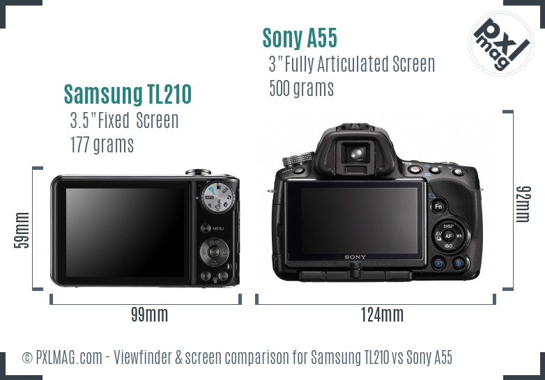 Samsung TL210 vs Sony A55 Screen and Viewfinder comparison