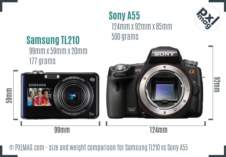 Samsung TL210 vs Sony A55 size comparison
