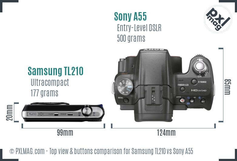 Samsung TL210 vs Sony A55 top view buttons comparison
