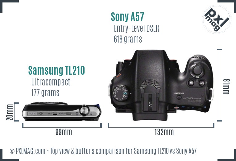 Samsung TL210 vs Sony A57 top view buttons comparison