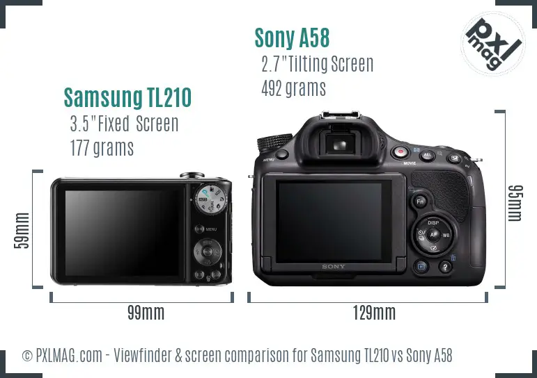 Samsung TL210 vs Sony A58 Screen and Viewfinder comparison
